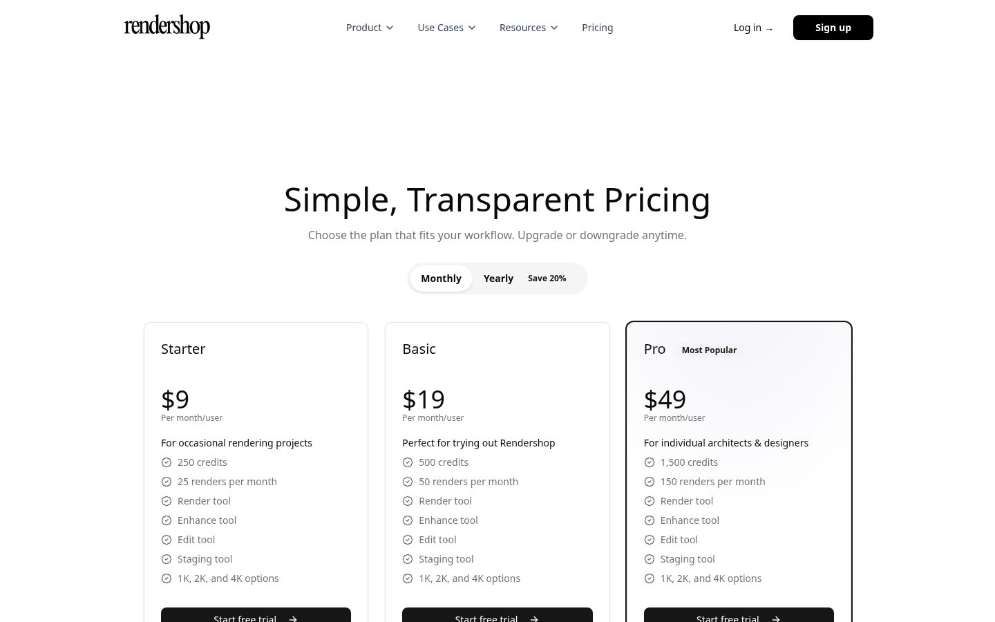 Rendershop Pricing