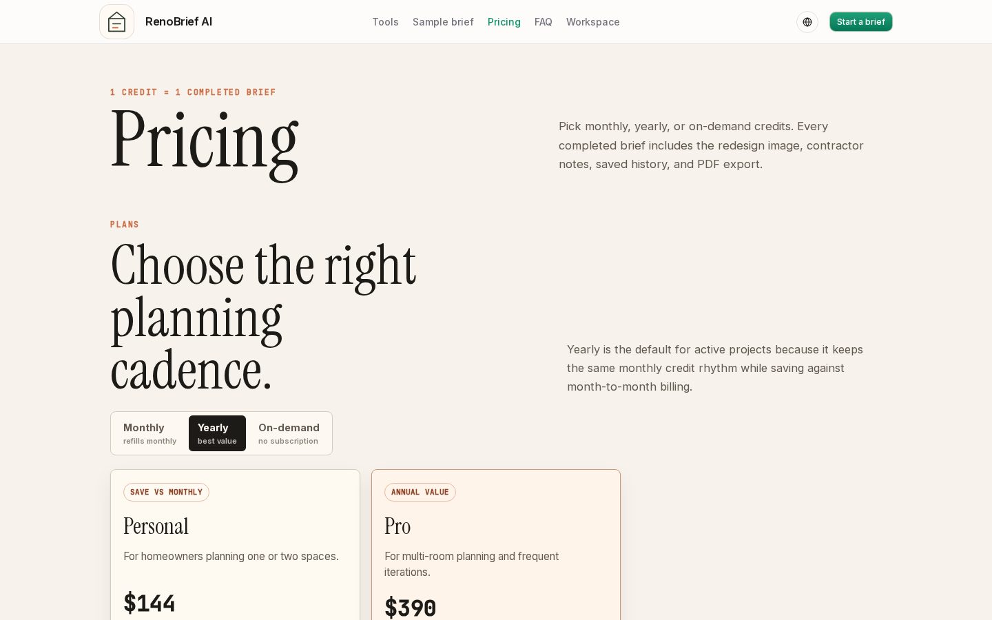RenoBrief Pricing