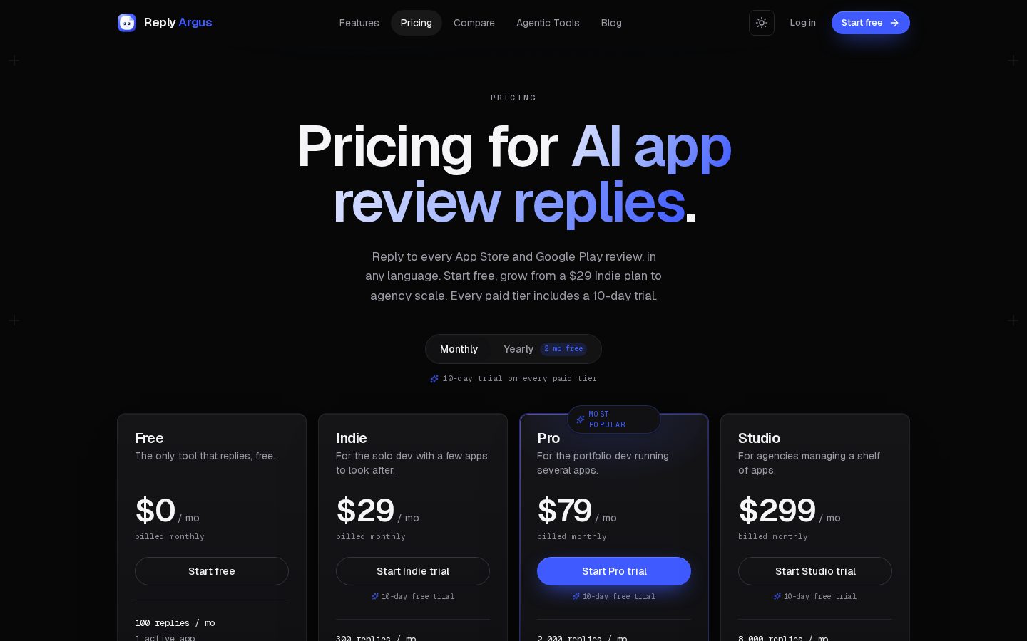 Reply Argus Pricing