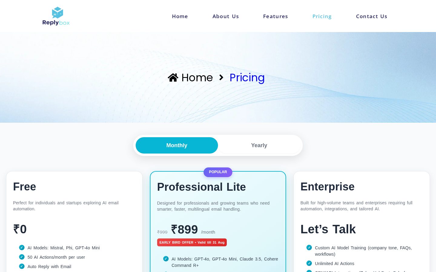 Replybox Pricing