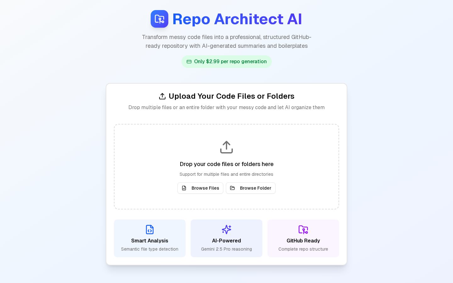 Repo Architect AI Homepage