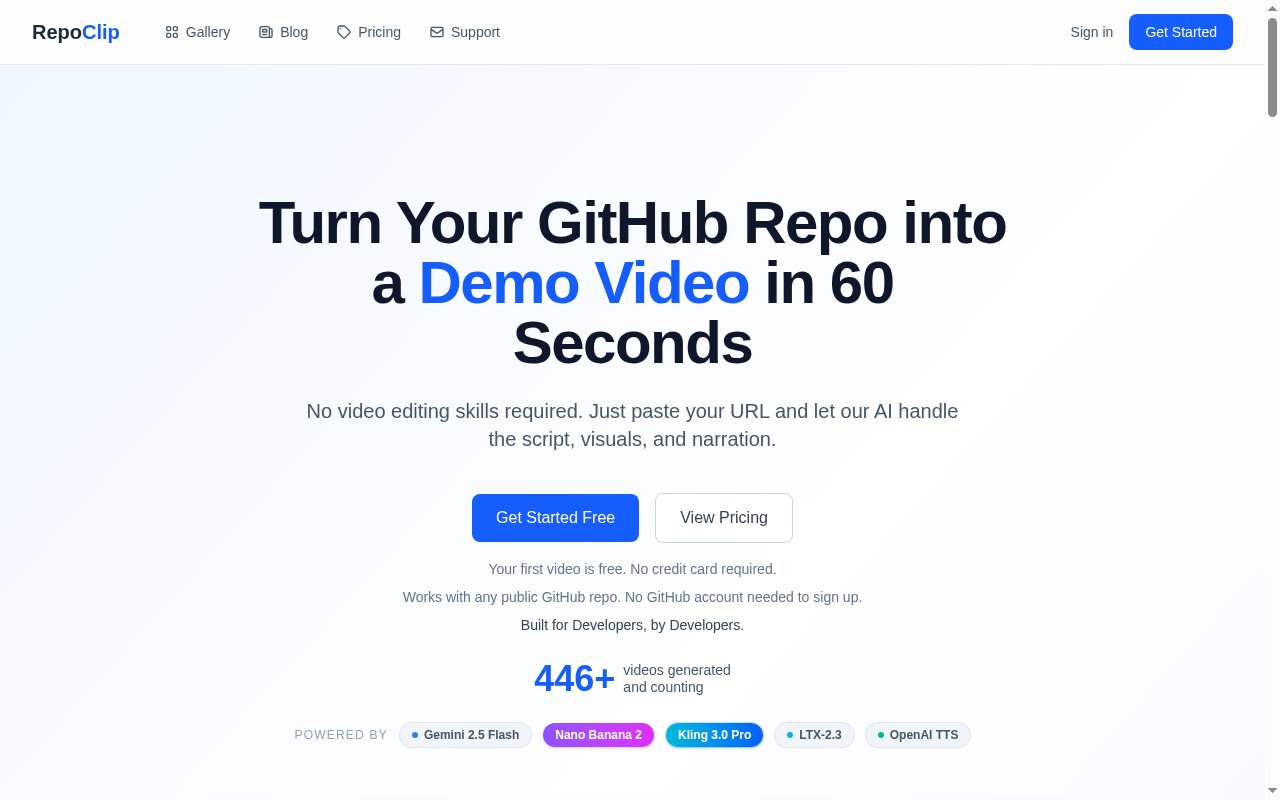 RepoClip homepage