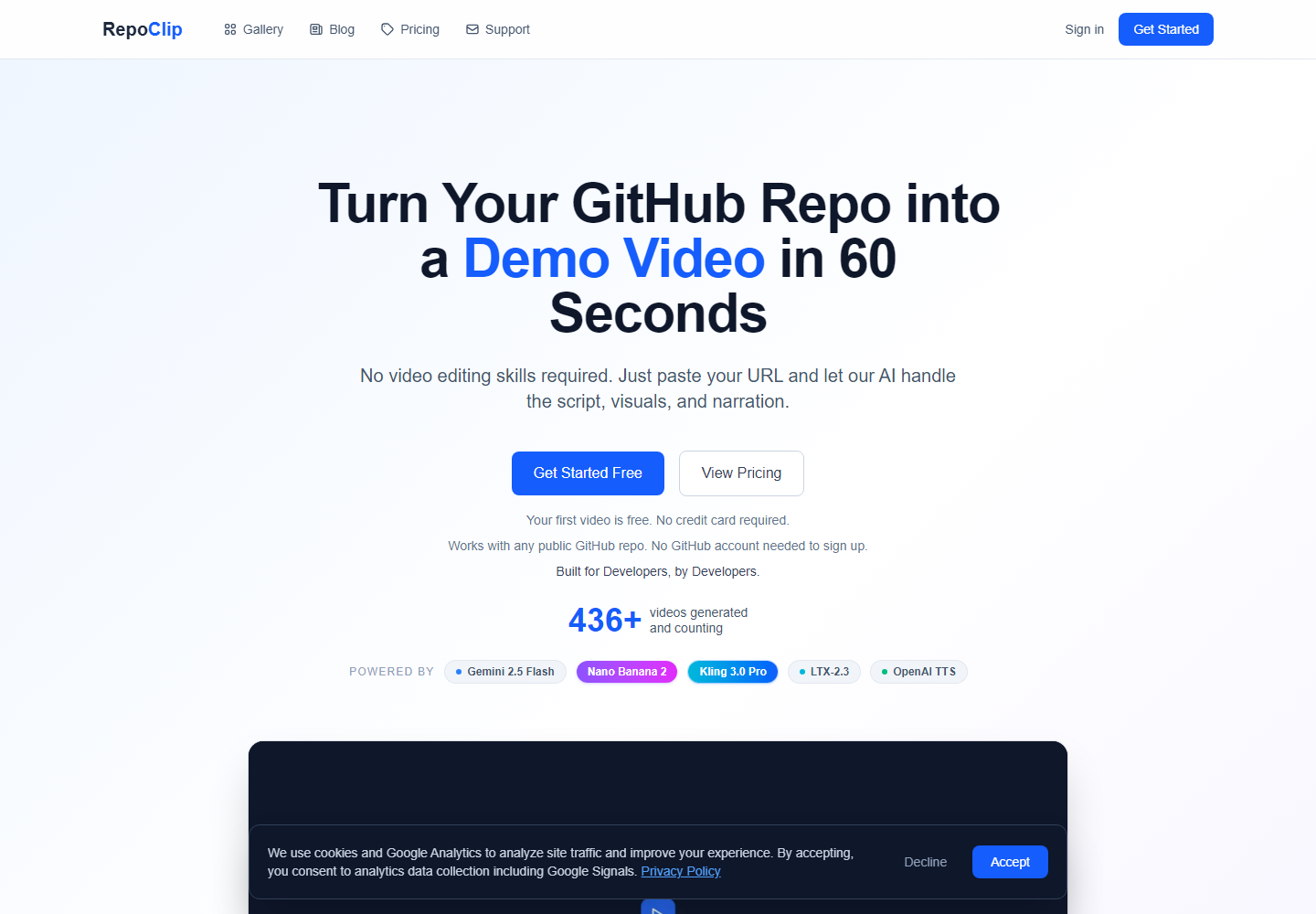 RepoClip homepage