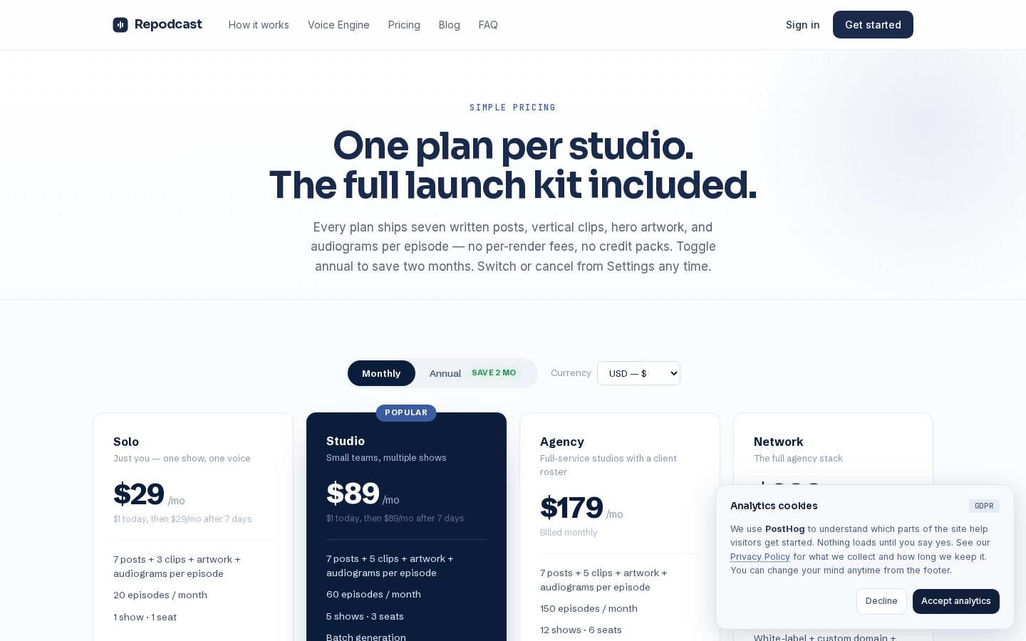 Repodcast Pricing