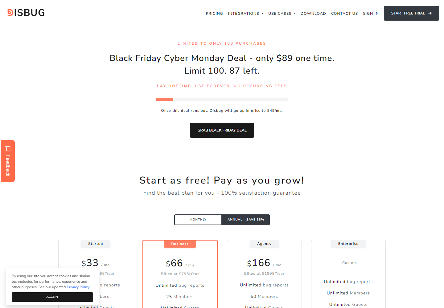 Report bugs with Disbug pricing