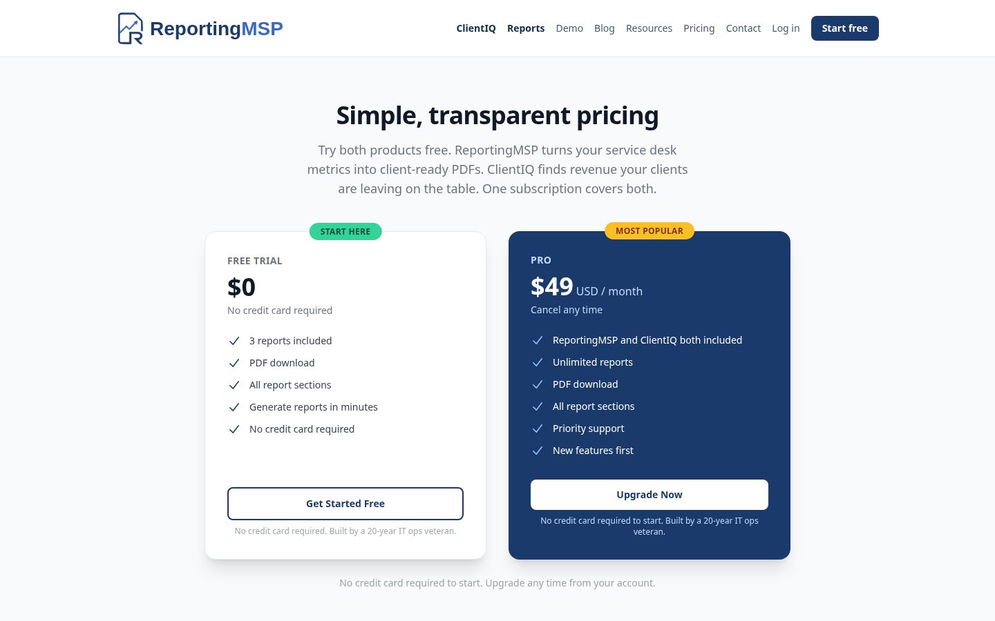 ReportingMSP Pricing