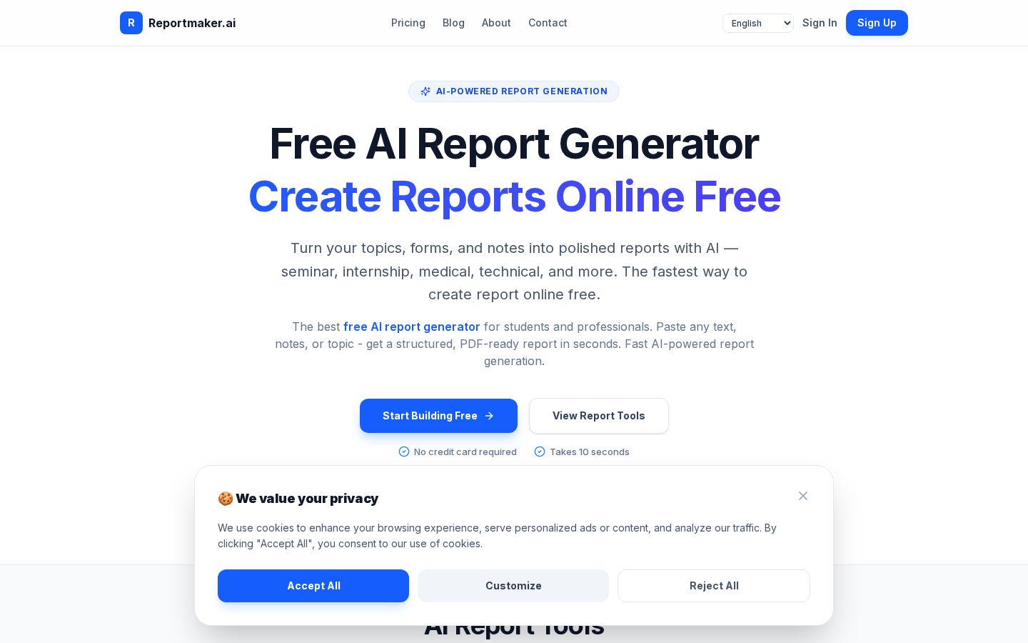 ReportMaker AI Homepage