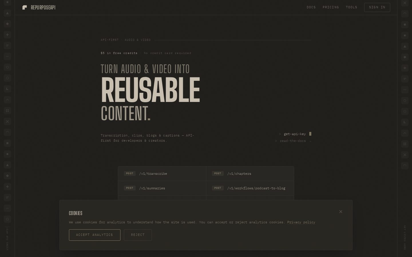 RepurposeAPI Homepage