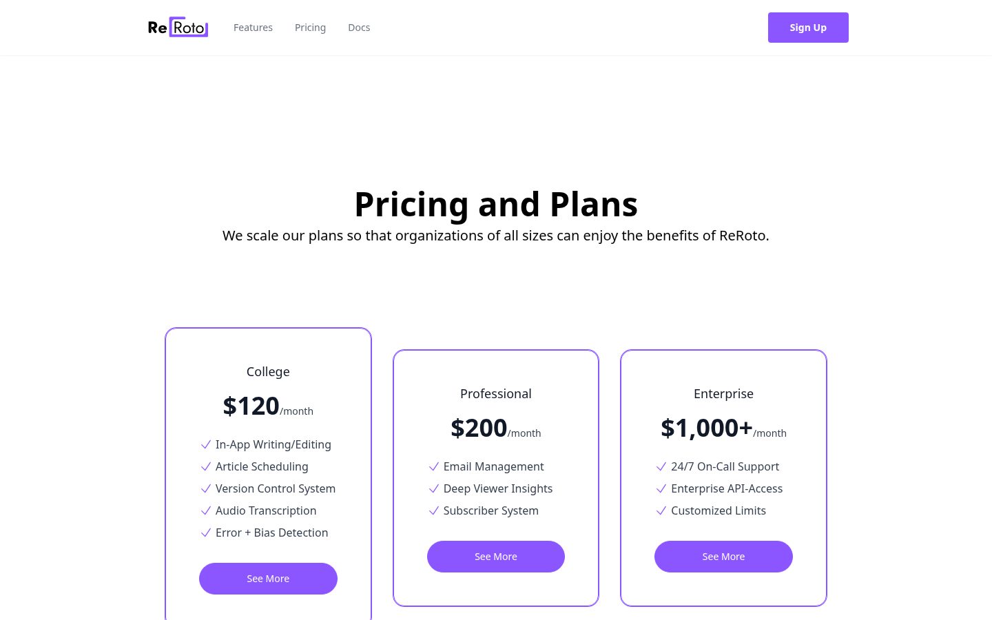 ReRoto Pricing