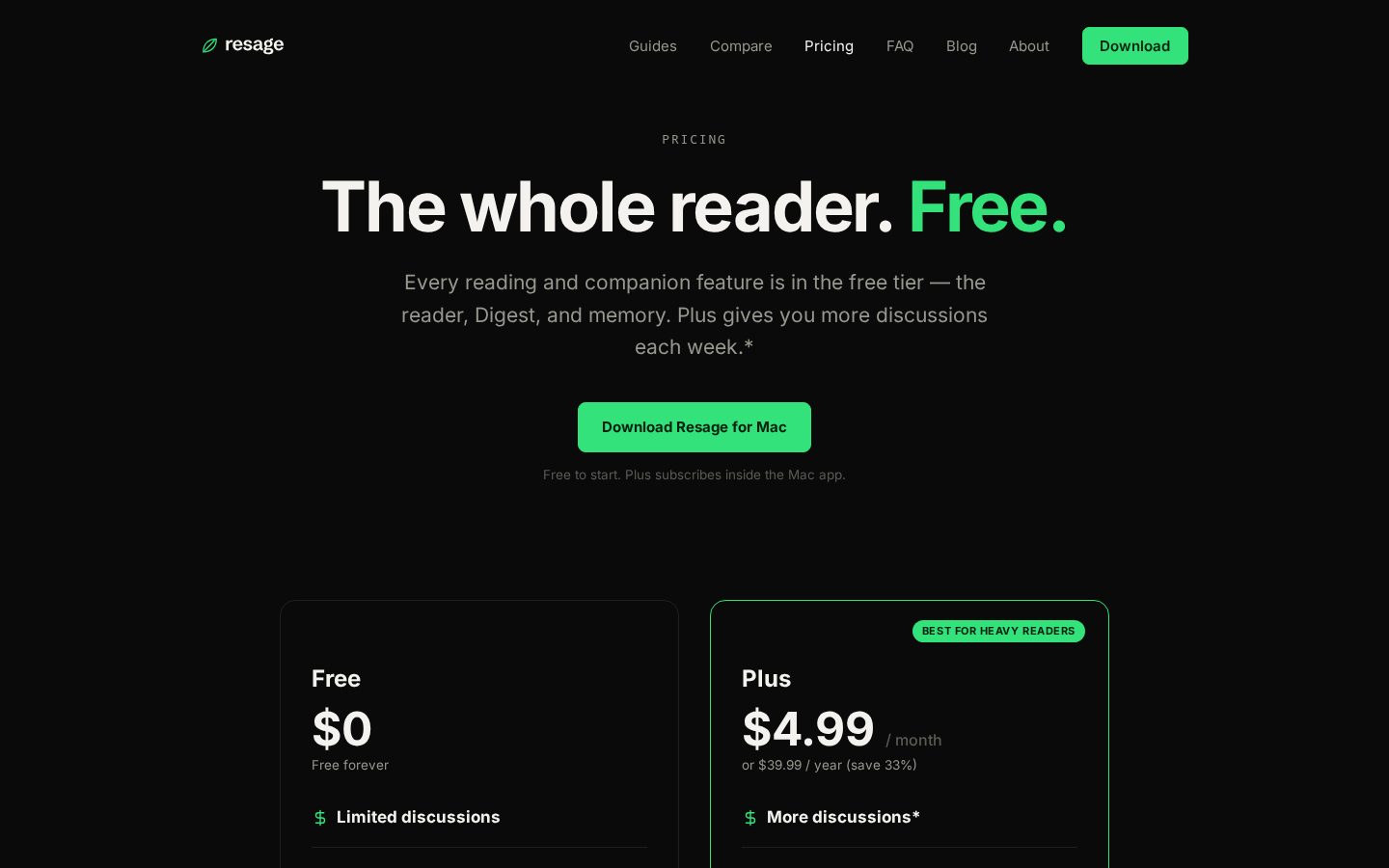 Resage Pricing