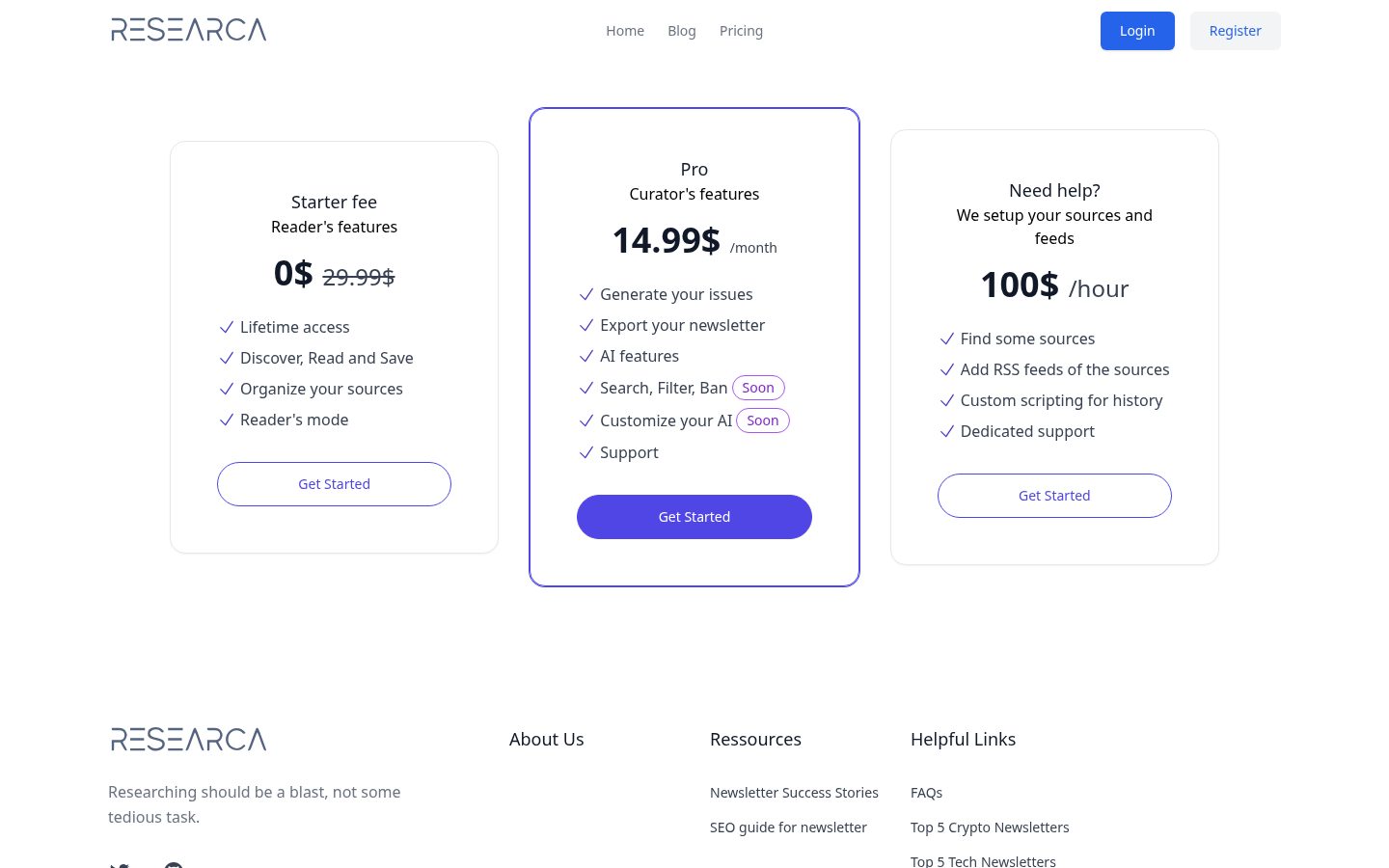 Researca Pricing