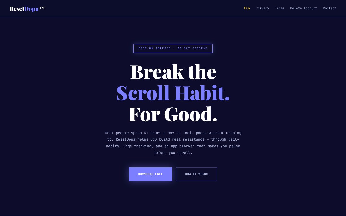 ResetDopa Homepage