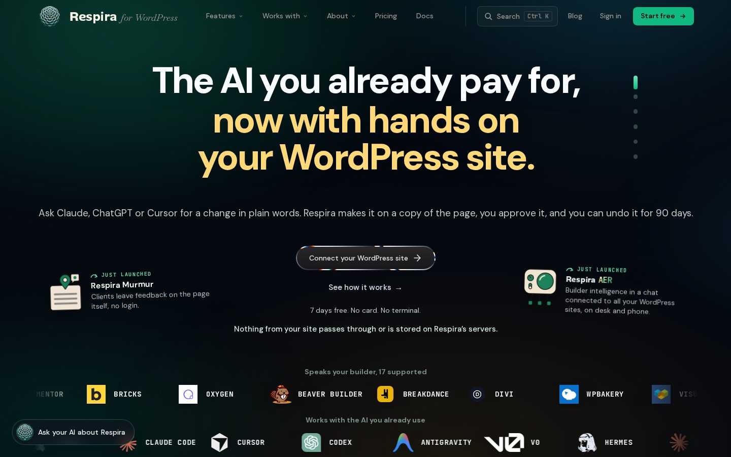 Respira for WordPress Homepage
