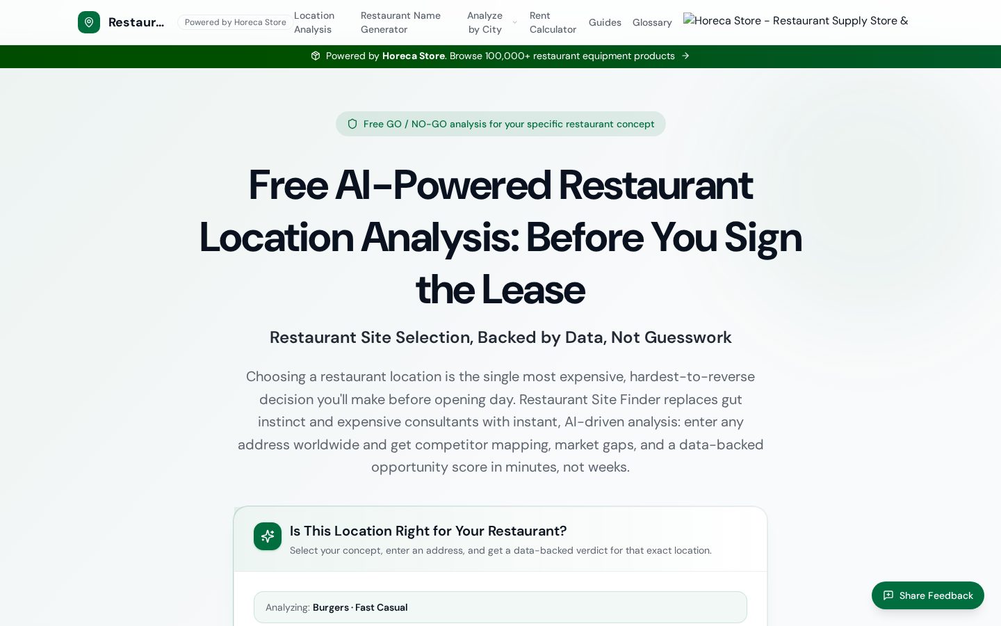 Restaurant Site Finder Homepage