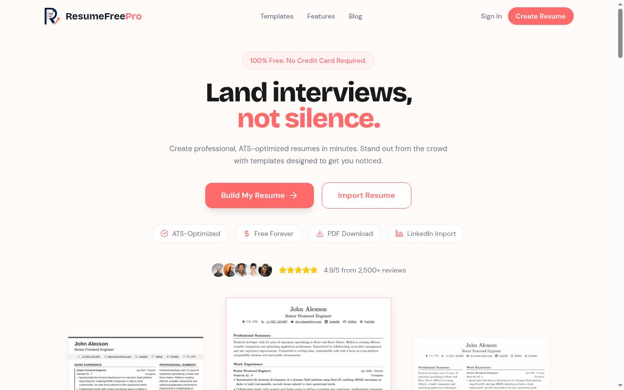 Resume Free Pro Homepage