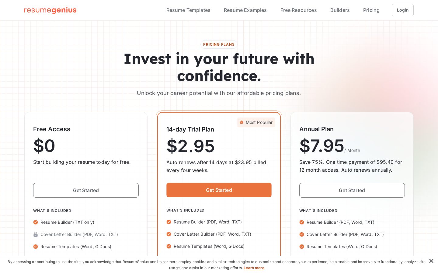 Resume Genius Pricing