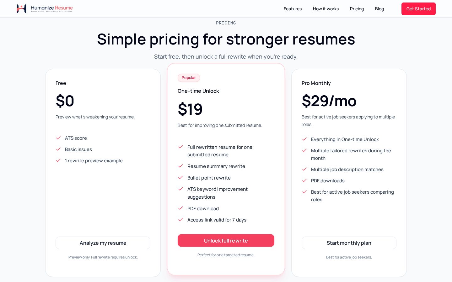 Resume Optimizer Pricing