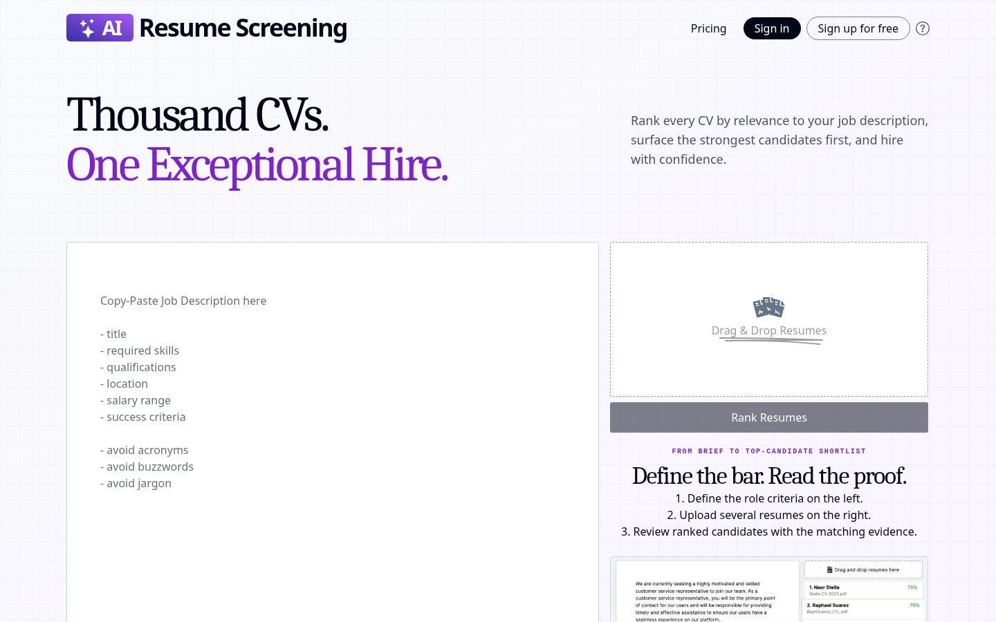 Resume Screening AI Homepage