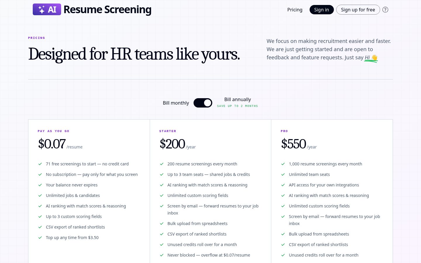 Resume Screening AI Pricing