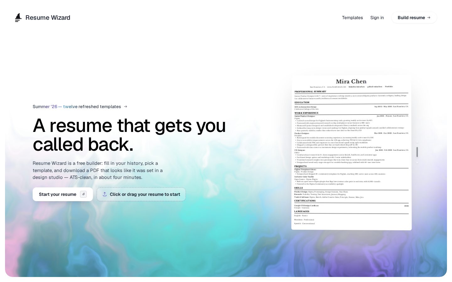 Resume Wizard Homepage