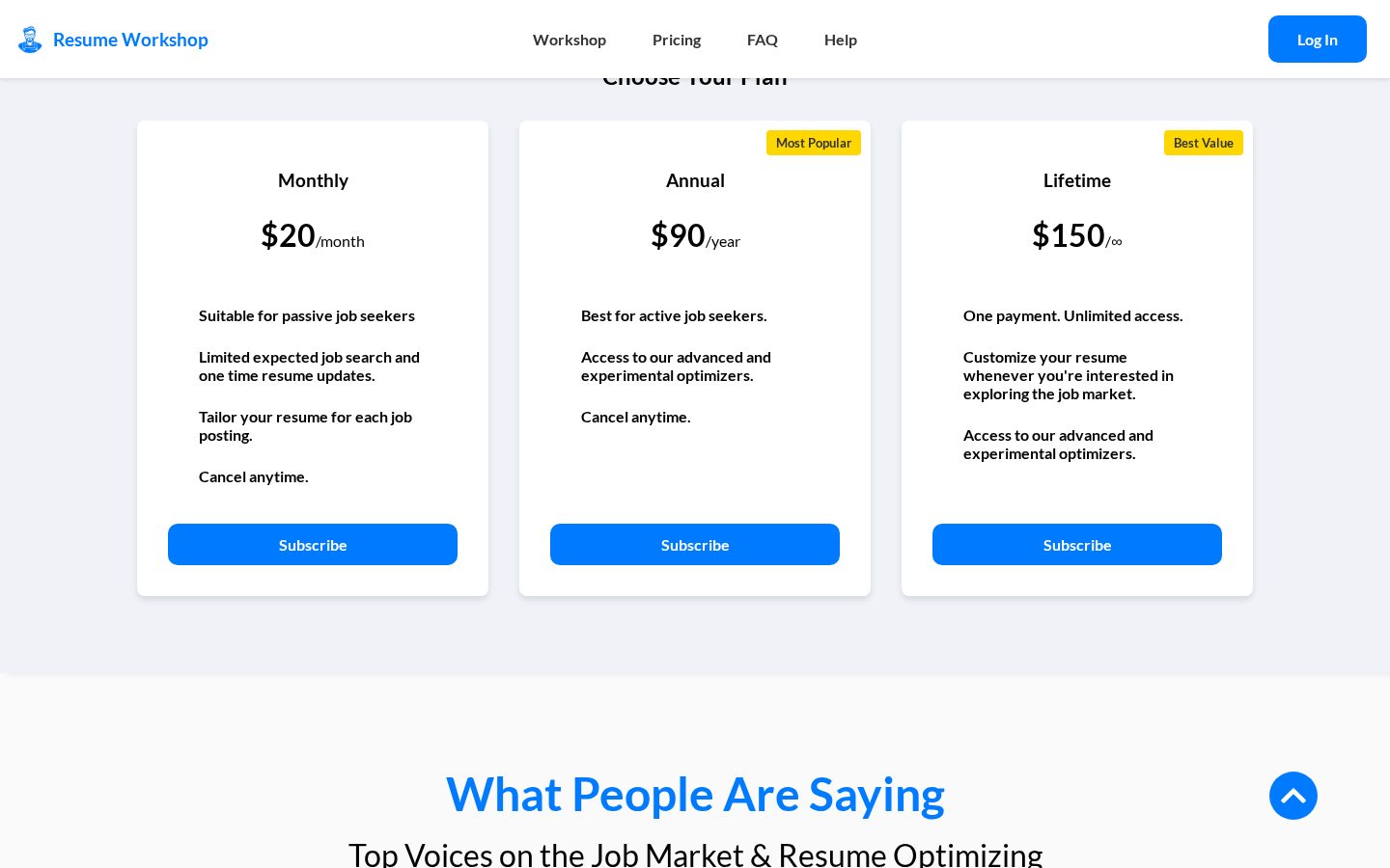 Resume Workshop Pricing