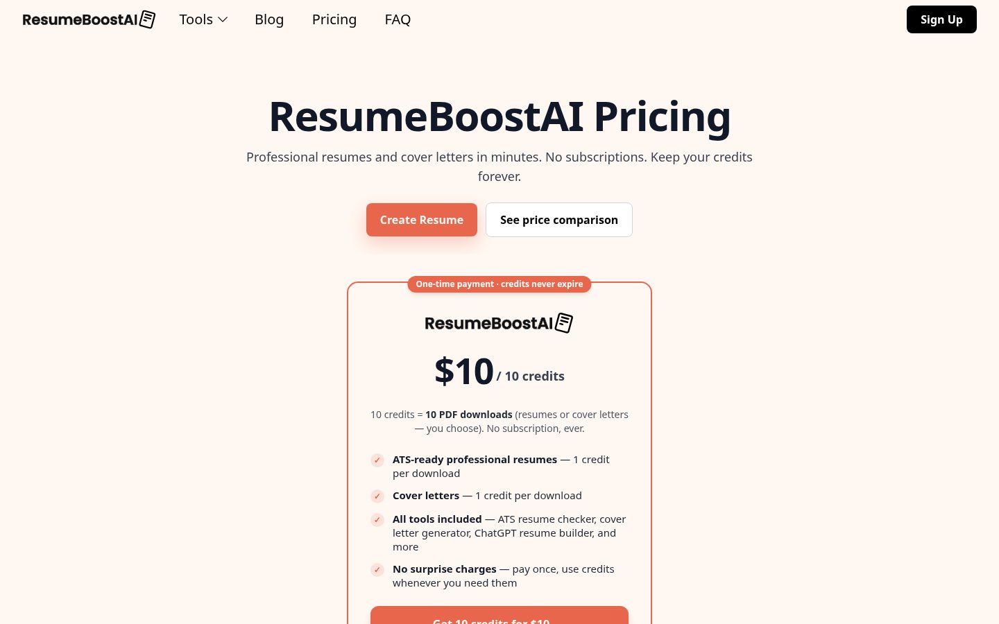 ResumeBoostAI Pricing