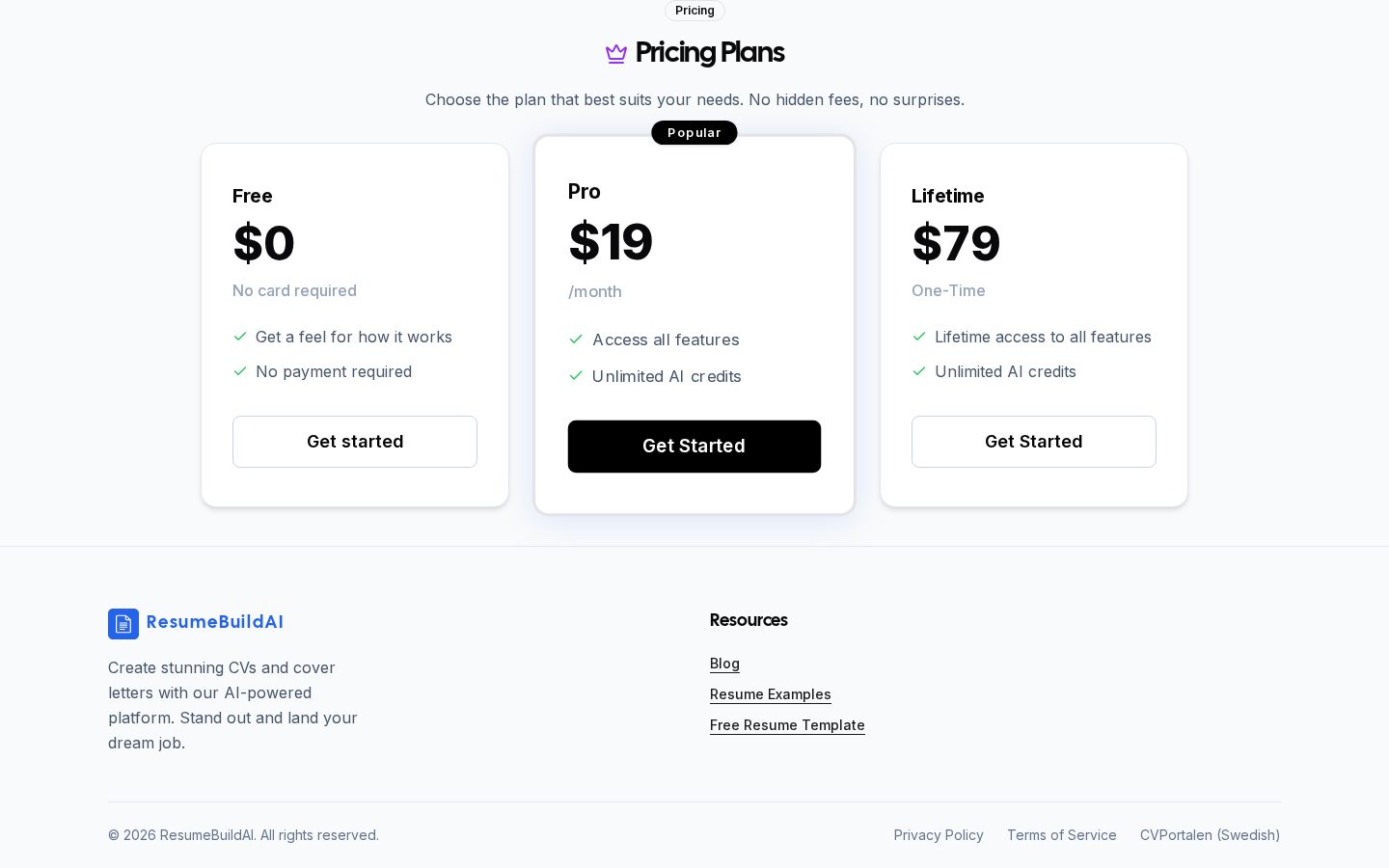ResumeBuildAI Pricing