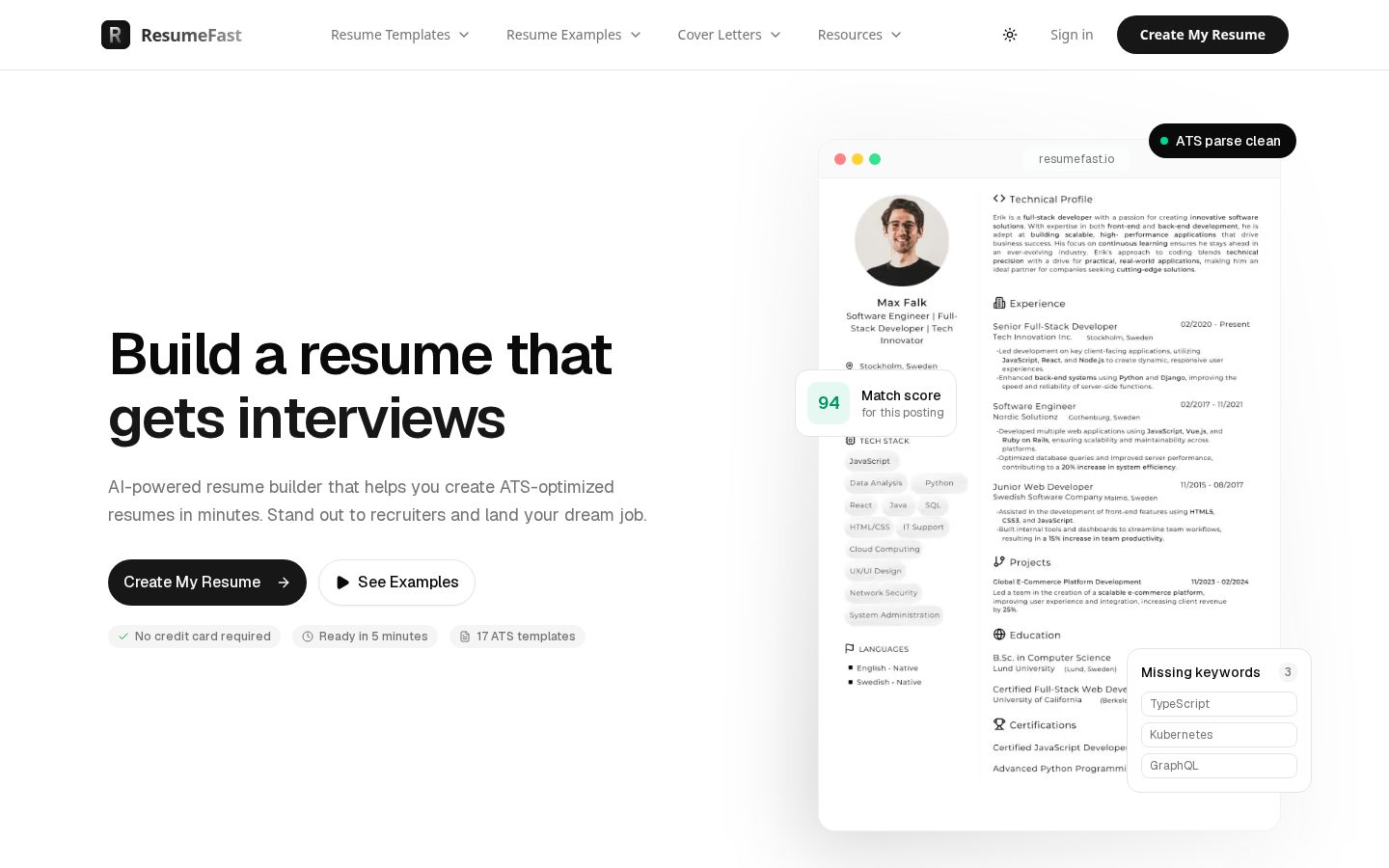Resumefast Homepage