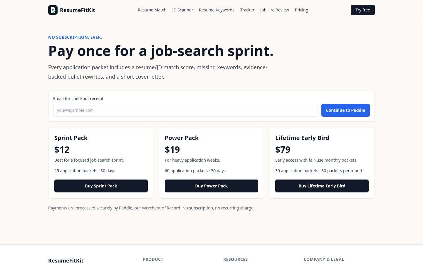 ResumeFitKit Pricing