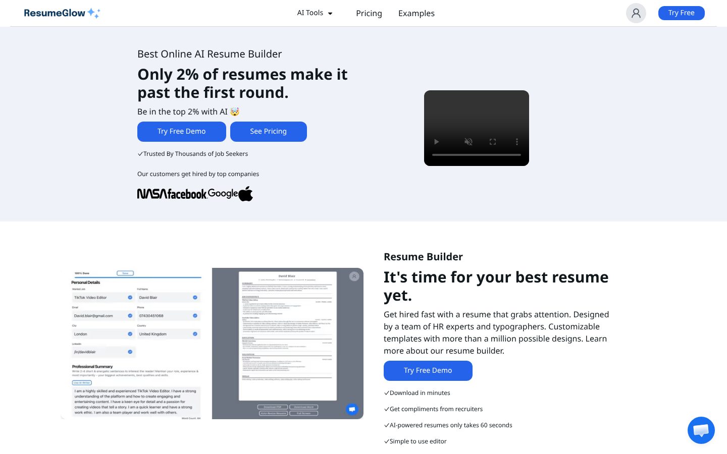 ResumeGlow Homepage