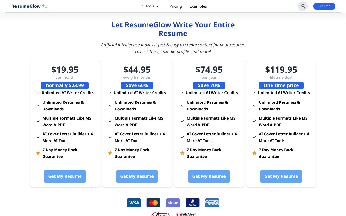 ResumeGlow Pricing