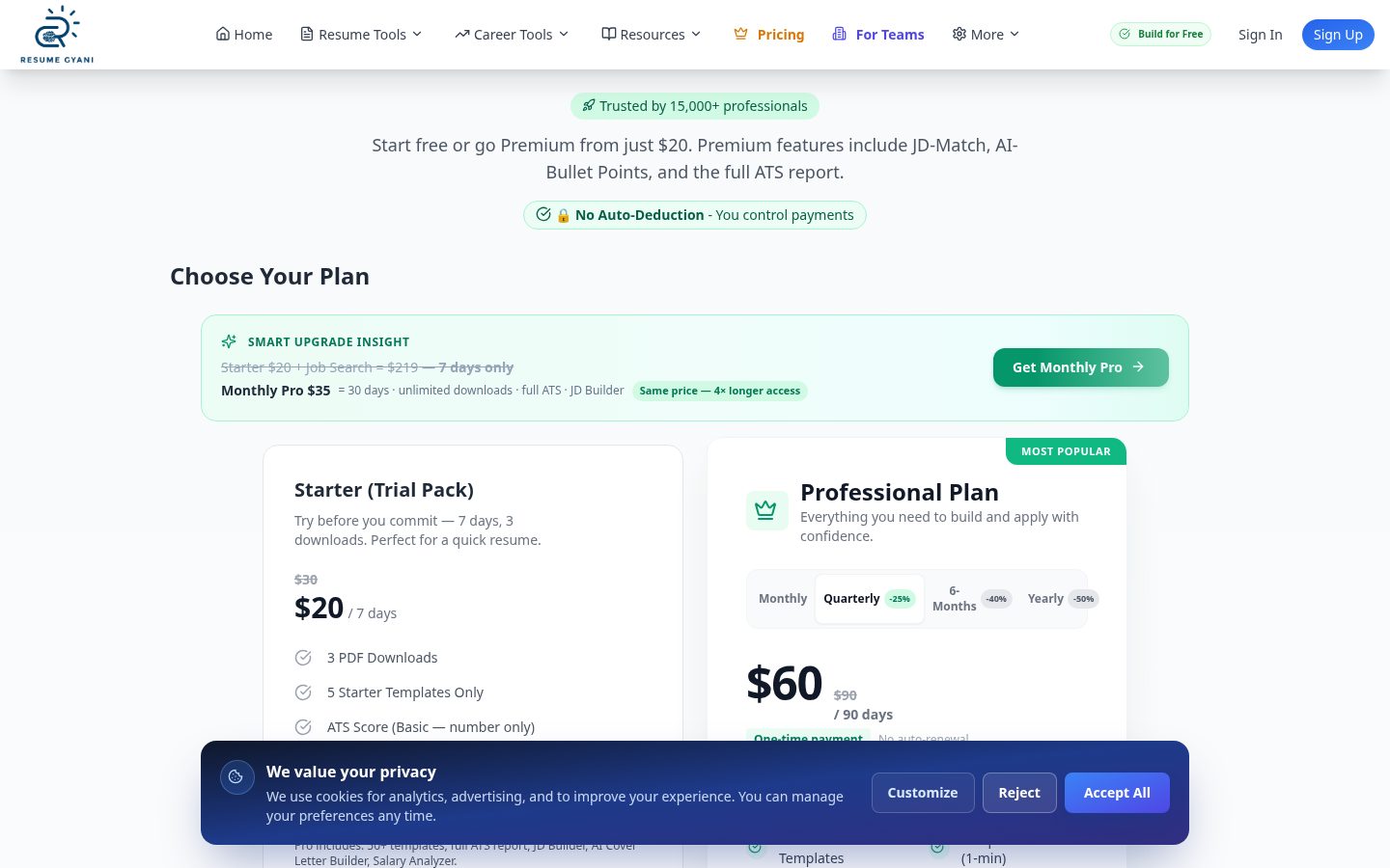 ResumeGyani Pricing