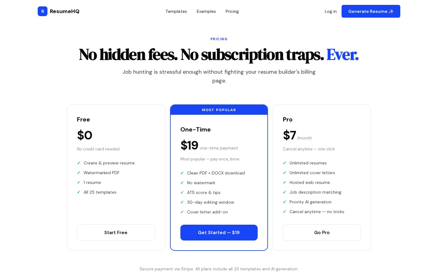 ResumeHQ Pricing