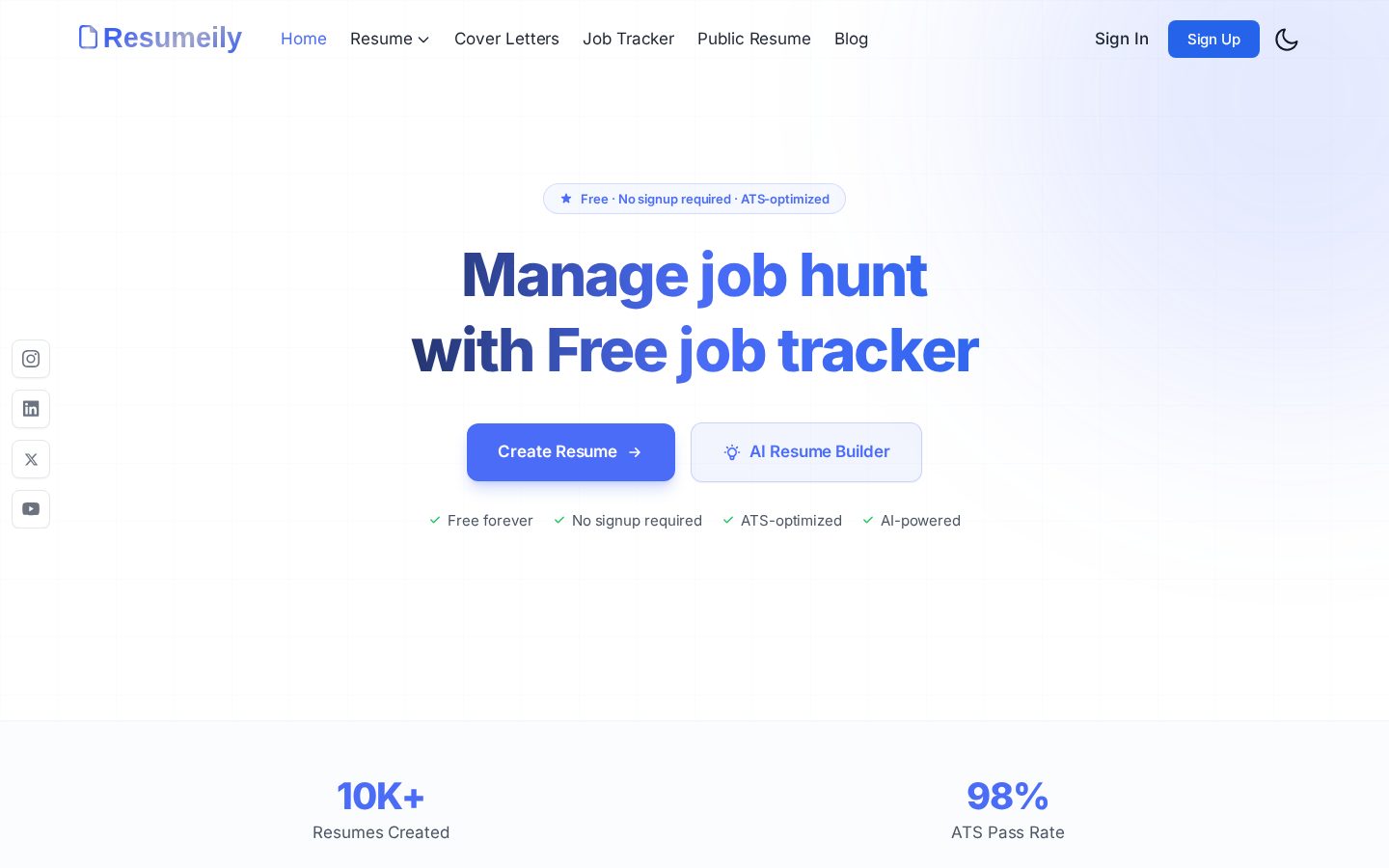 Resumeily Homepage