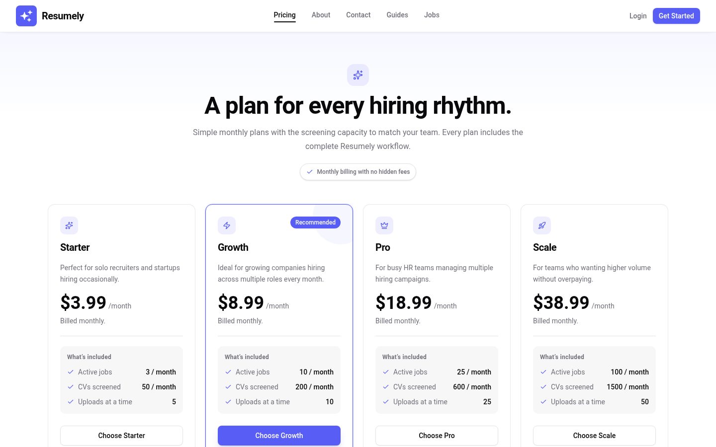 Resumely AI Pricing