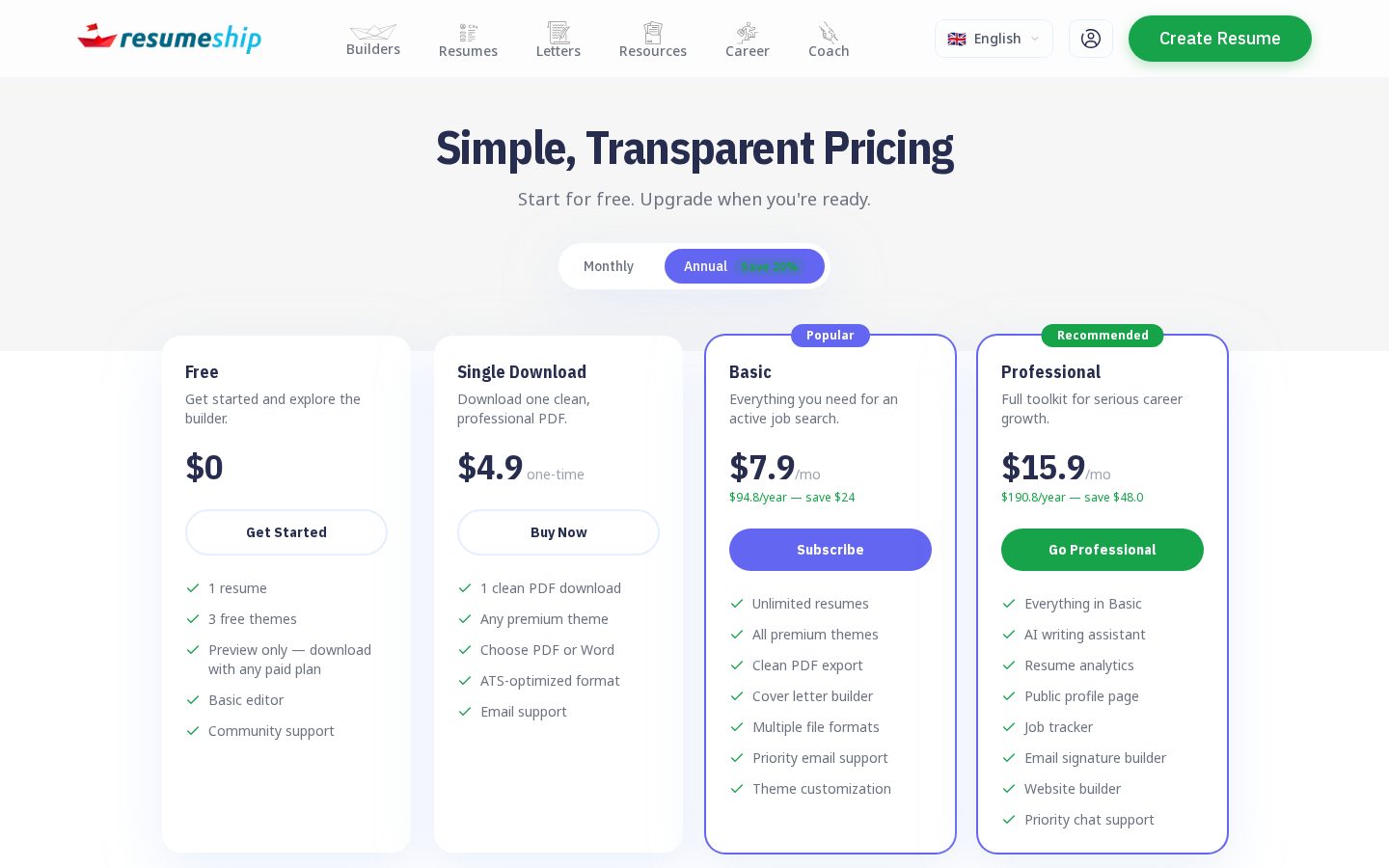 Resumeship Pricing