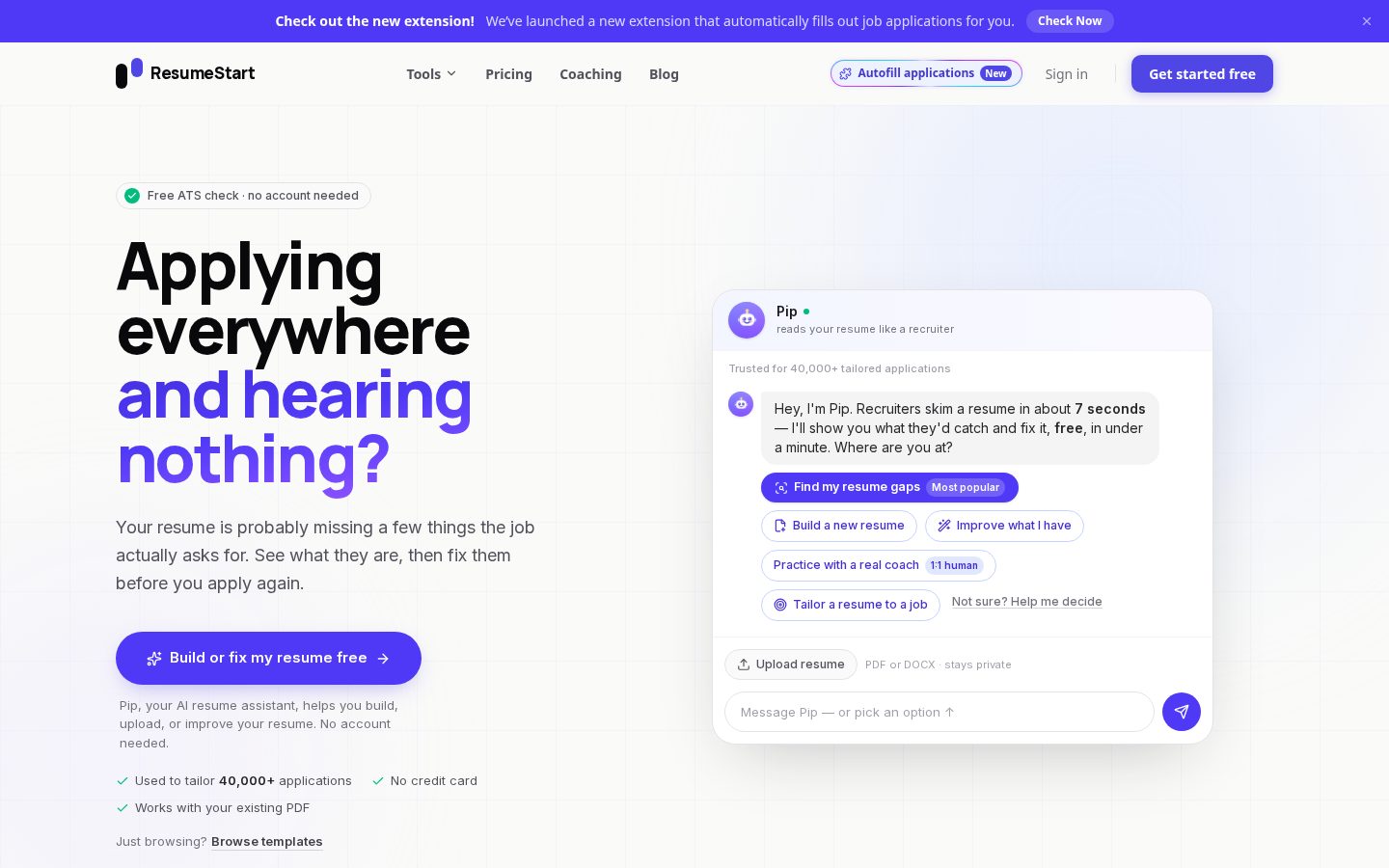 Resumestart Homepage