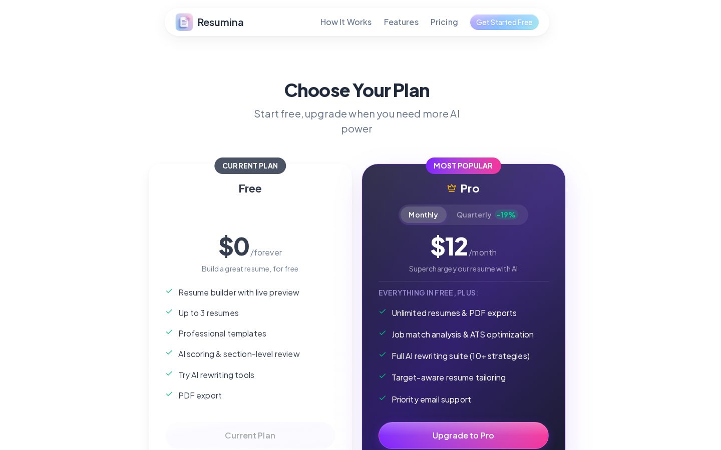 Resumina Pricing