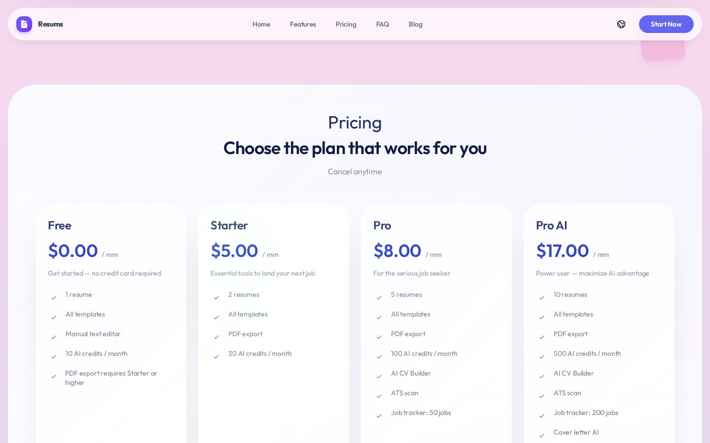 Resumás Pricing