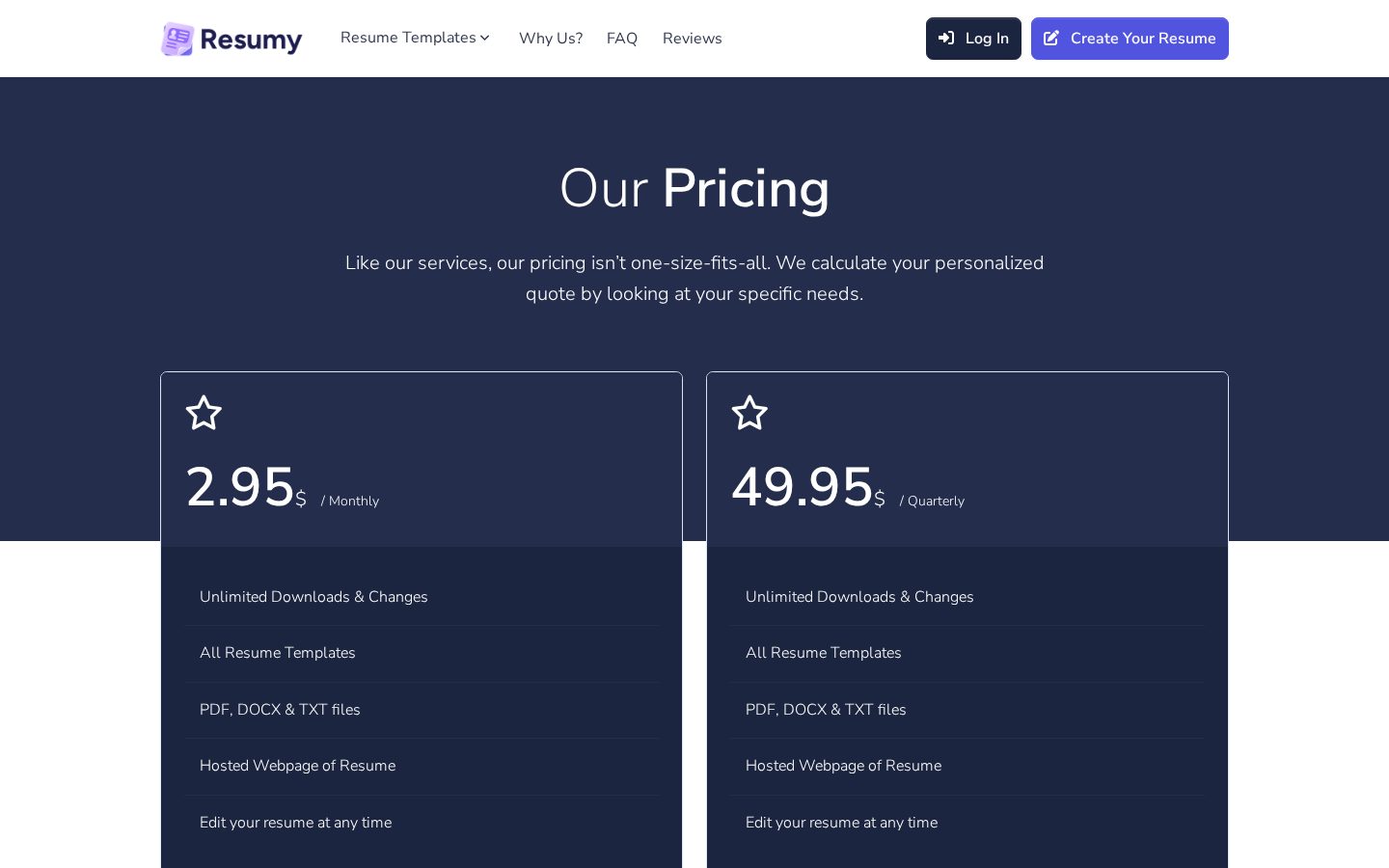 Resumy Pricing
