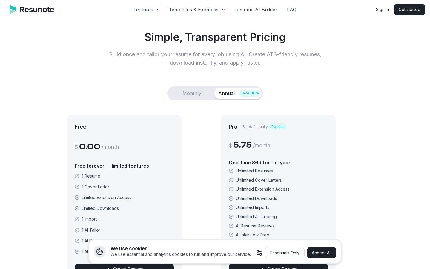 Resunote Pricing