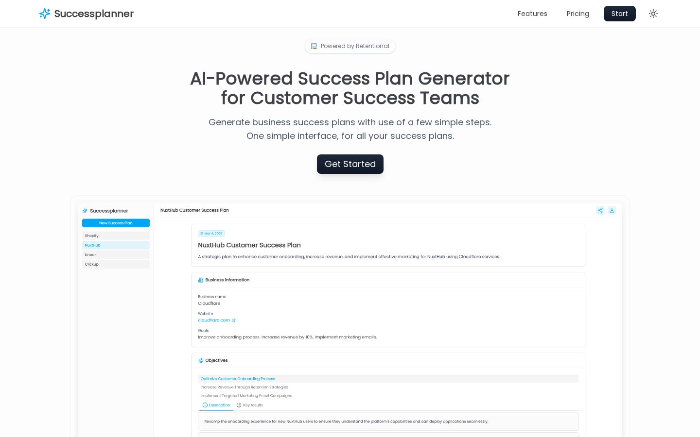 Retentional's Success Planner Homepage