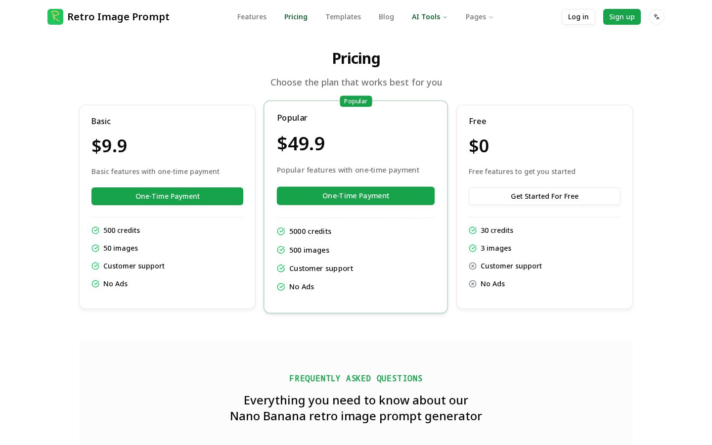 Retro Image Prompt Pricing