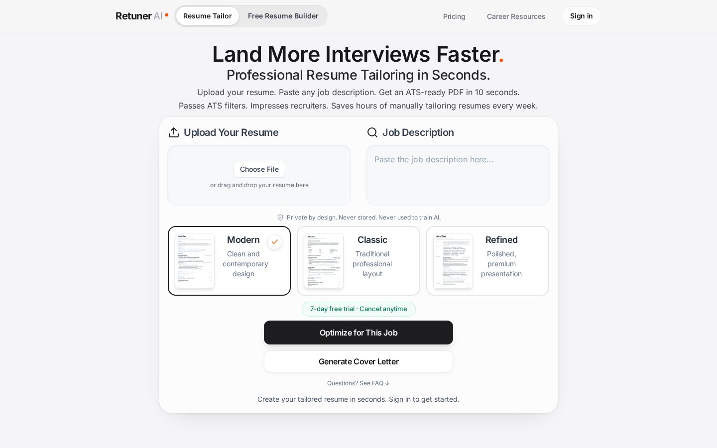 Retuner AI Homepage
