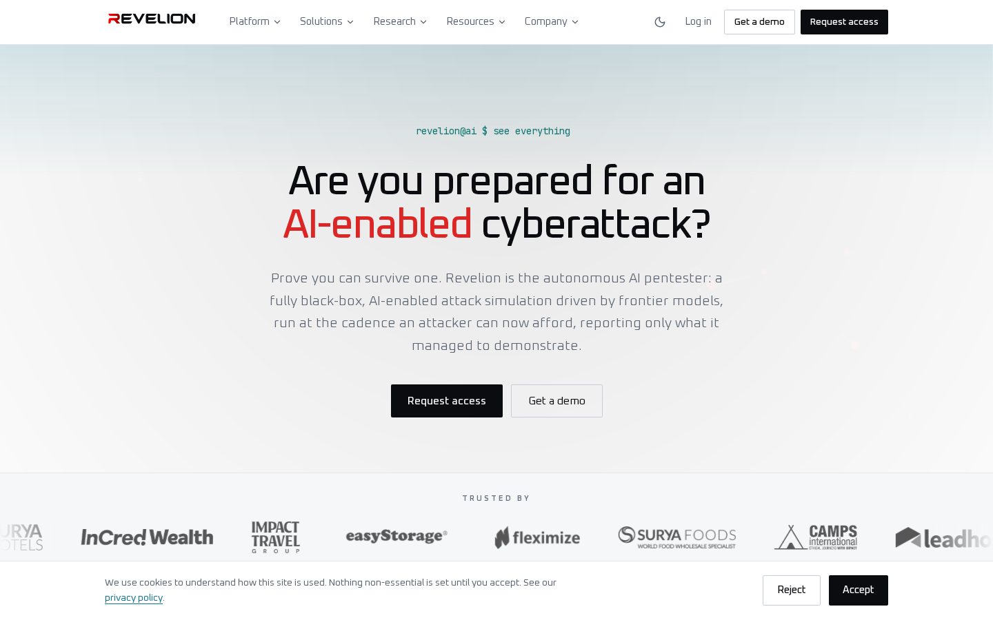 Revelion AI Homepage
