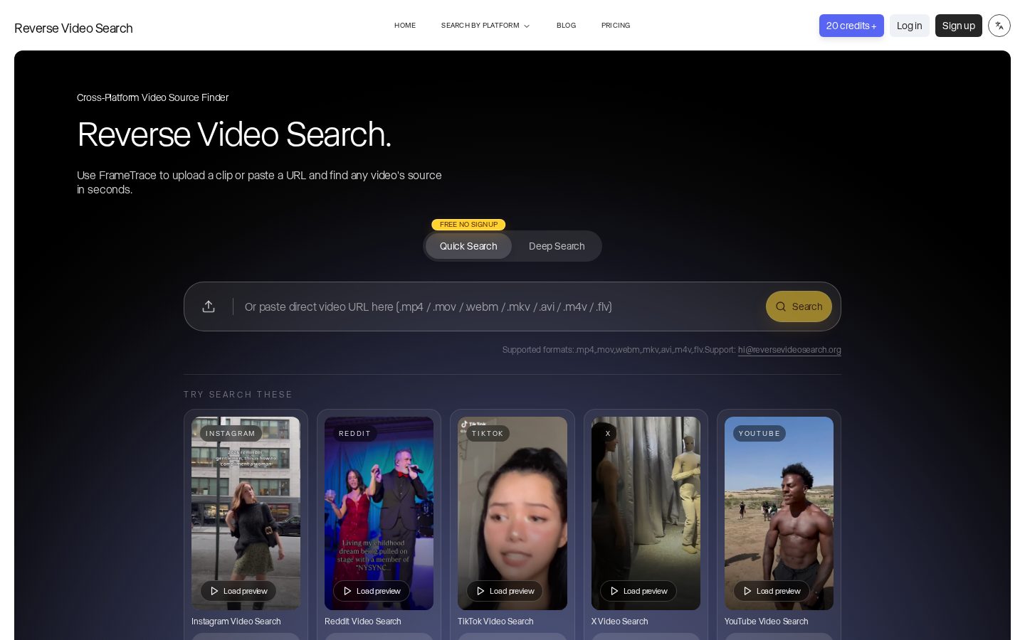 Reverse Video Search Homepage
