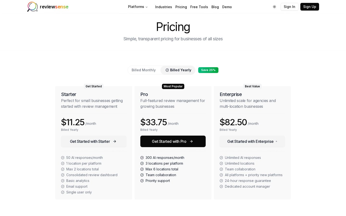 ReviewSense Pricing
