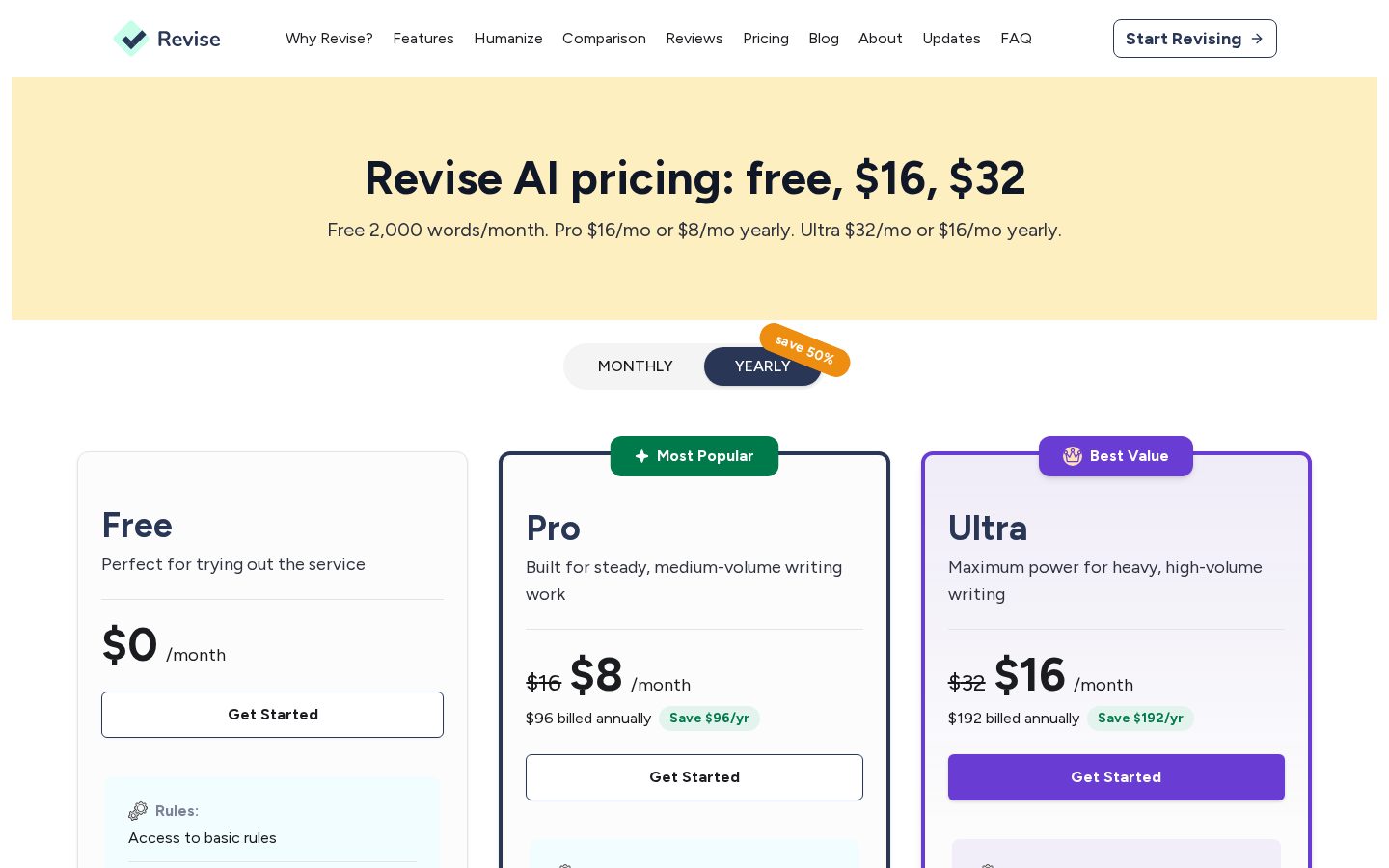 Revise Pricing