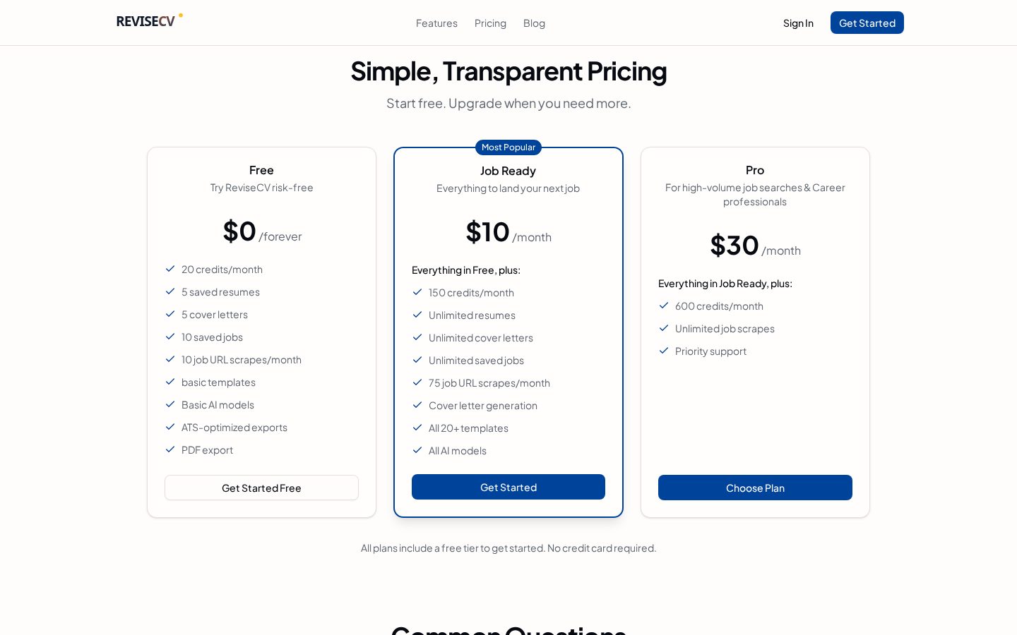 ReviseCV Pricing