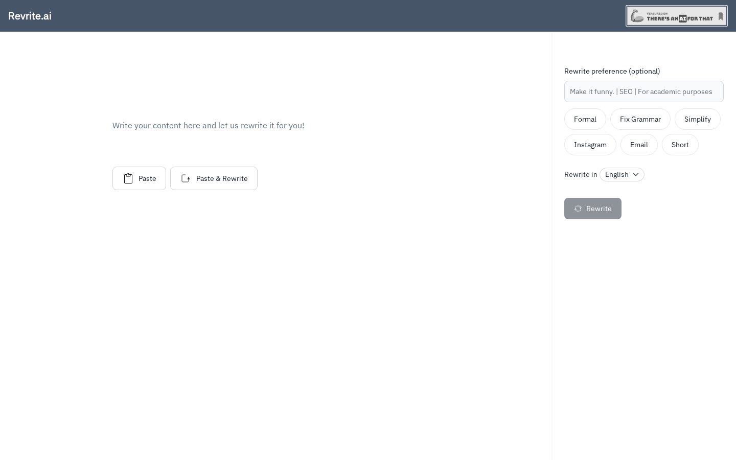 revrite.ai Homepage